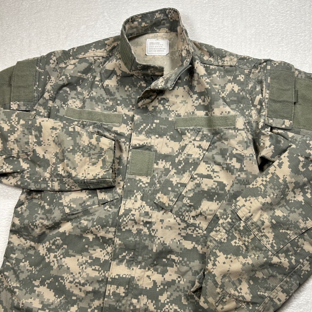 US Army ACU Combat Uniform Coat Digital Camo Jacket Mens Small Long Green Gray